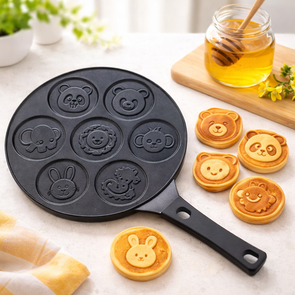 28 Cm Pan Zoo Döküm Granit Pankek Tavası - Yanmaz Yapışmaz Siyah