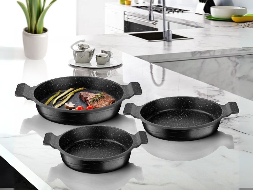 Elexus Serisi 3 Prç Döküm Sahan Set - Siyah