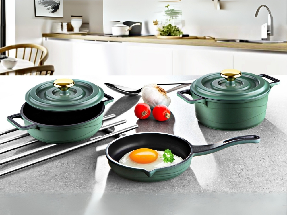 Elexus Serisi 5 Prç Döküm Mini Tencere Seti - Yeşil 14 cm