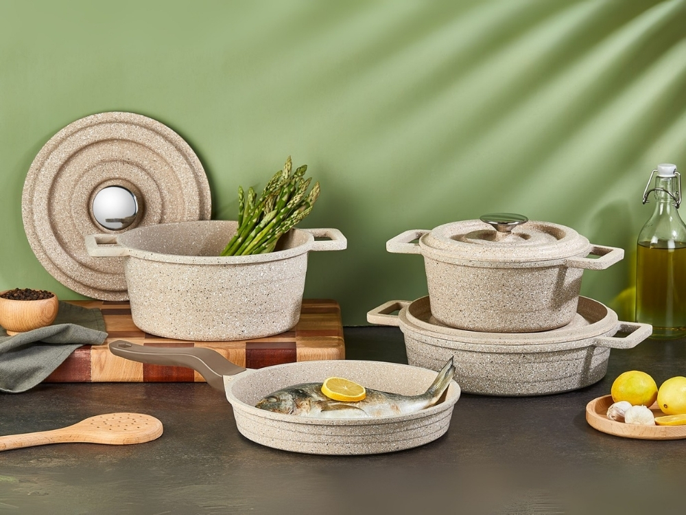 Elexus Serisi 7 Prç Döküm Kapaklı Tencere Seti - Kapuçino