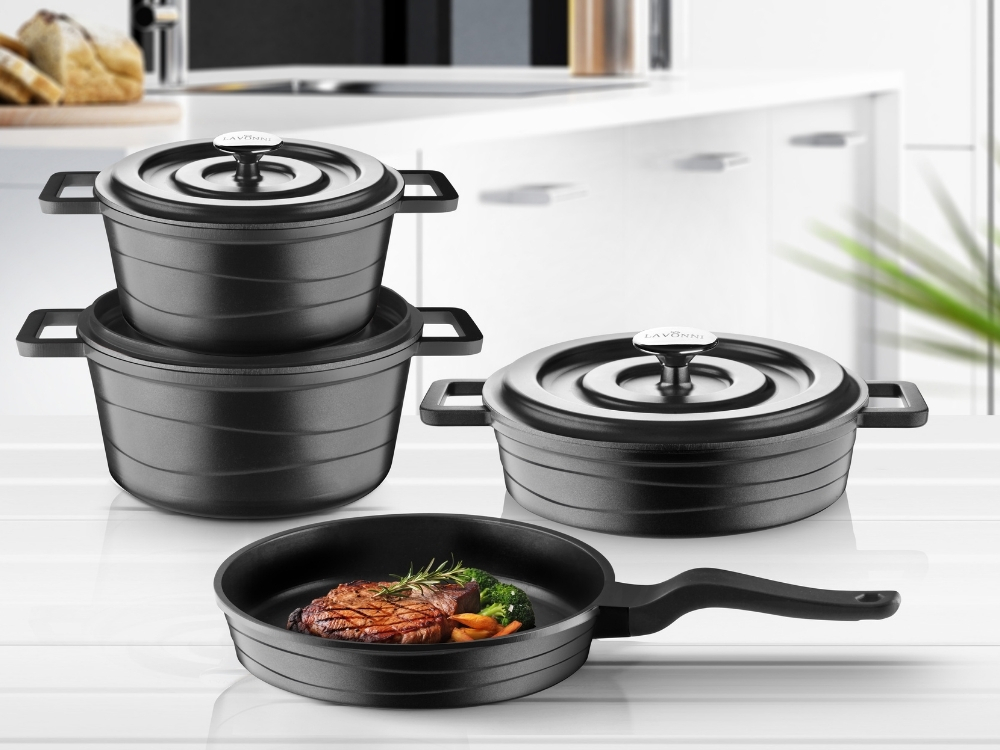 Elexus Serisi 7 Prç Döküm Kapaklı Tencere Seti - Siyah