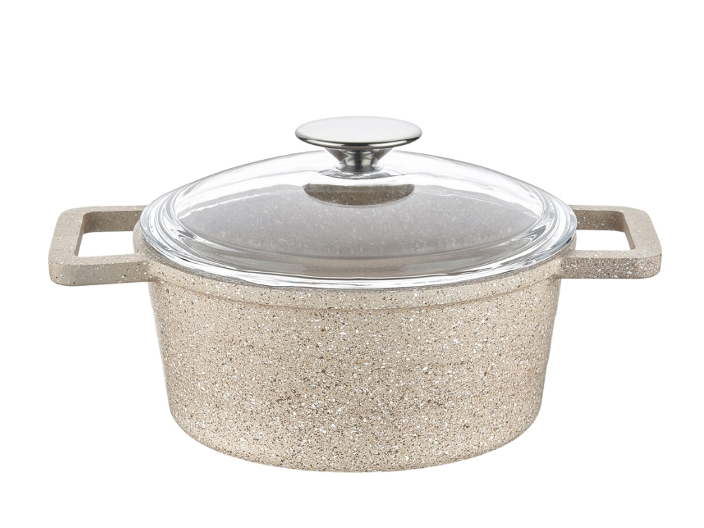 Elexus Serisi Cam Kapaklı Derin Tencere - Kapuçino 28 cm