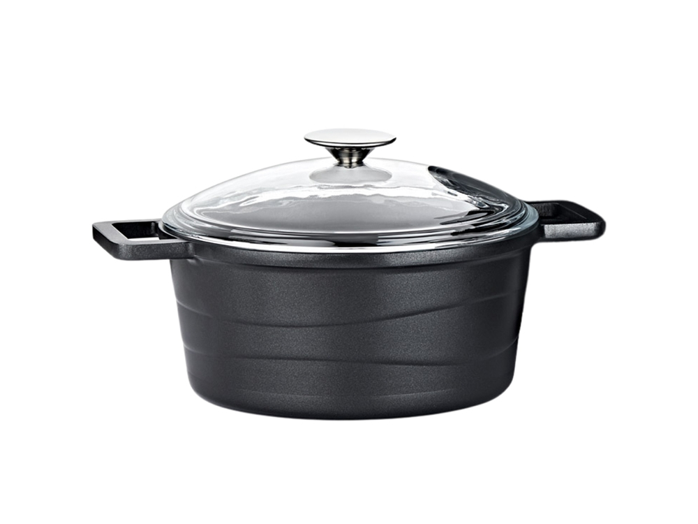 Elexus Serisi Cam Kapaklı Derin Tencere - Siyah 20 cm