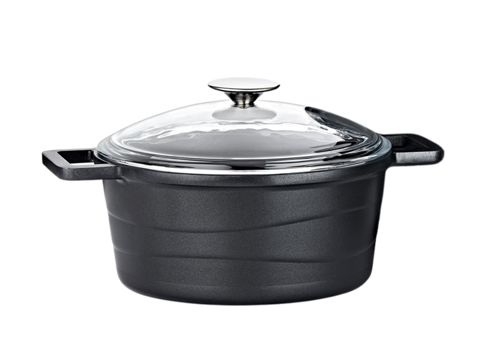 Elexus Serisi Cam Kapaklı Derin Tencere - Siyah 24 cm