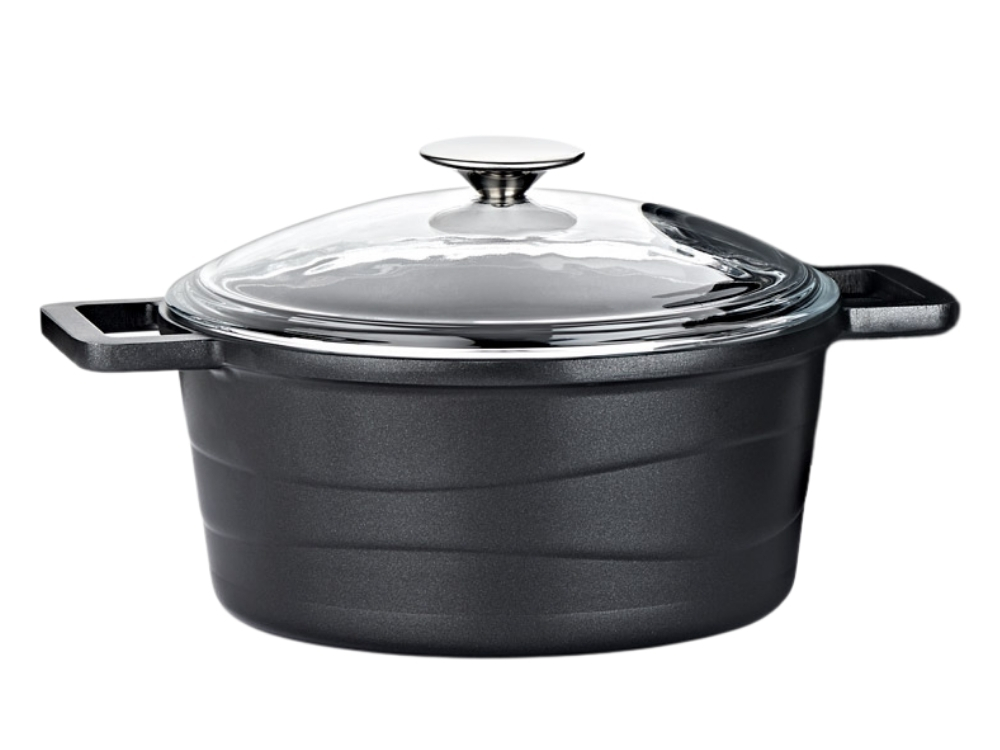 Elexus Serisi Cam Kapaklı Derin Tencere - Siyah 28 cm