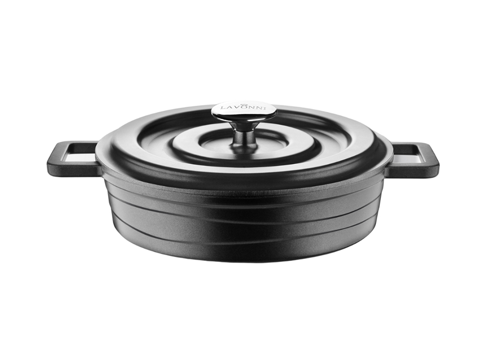 Elexus Serisi Döküm Kapaklı Basık Tencere - Siyah 26 cm