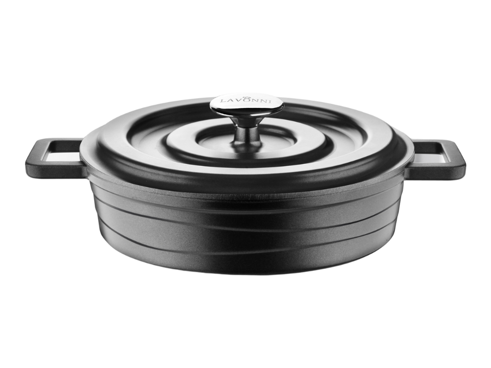 Elexus Serisi Döküm Kapaklı Basık Tencere - Siyah 28 cm