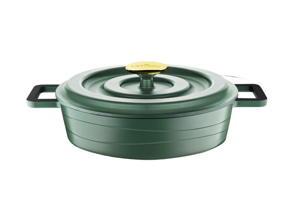 Elexus Serisi Döküm Kapaklı Basık Tencere - Yeşil 26 cm