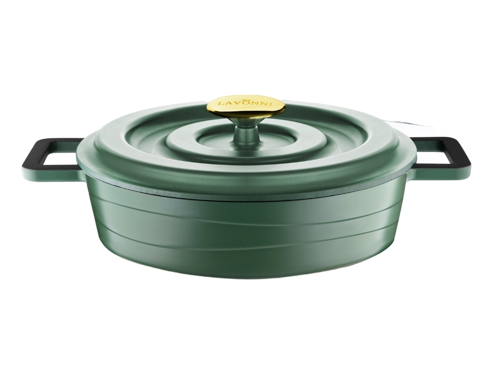 Elexus Serisi Döküm Kapaklı Basık Tencere - Yeşil 28 cm