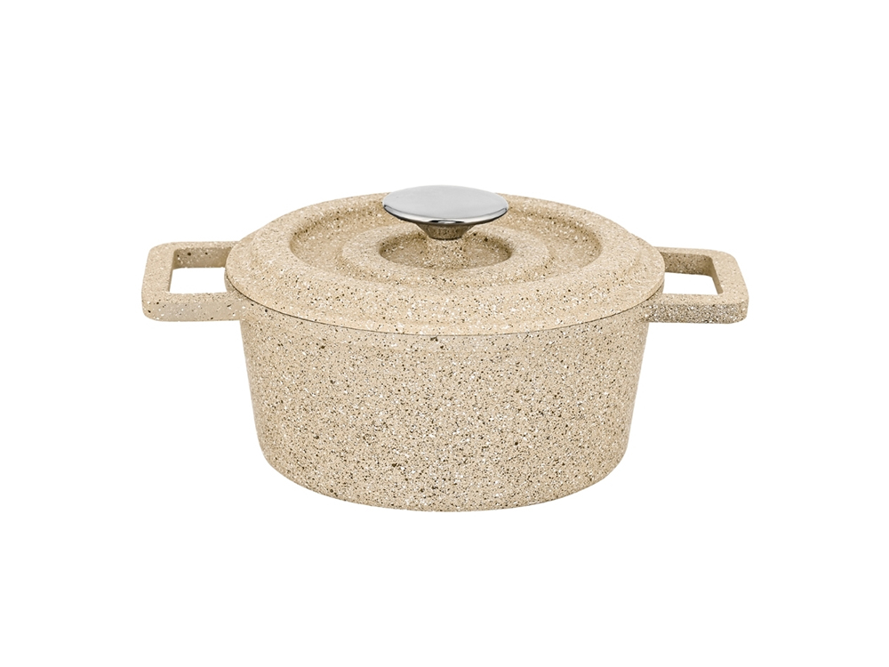 Elexus Serisi Döküm Kapaklı Derin Tencere - Kapuçino 20 cm