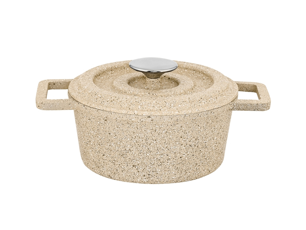 Elexus Serisi Döküm Kapaklı Derin Tencere - Kapuçino 24 cm