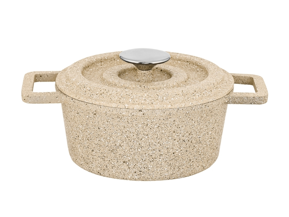 Elexus Serisi Döküm Kapaklı Derin Tencere - Kapuçino 28 cm