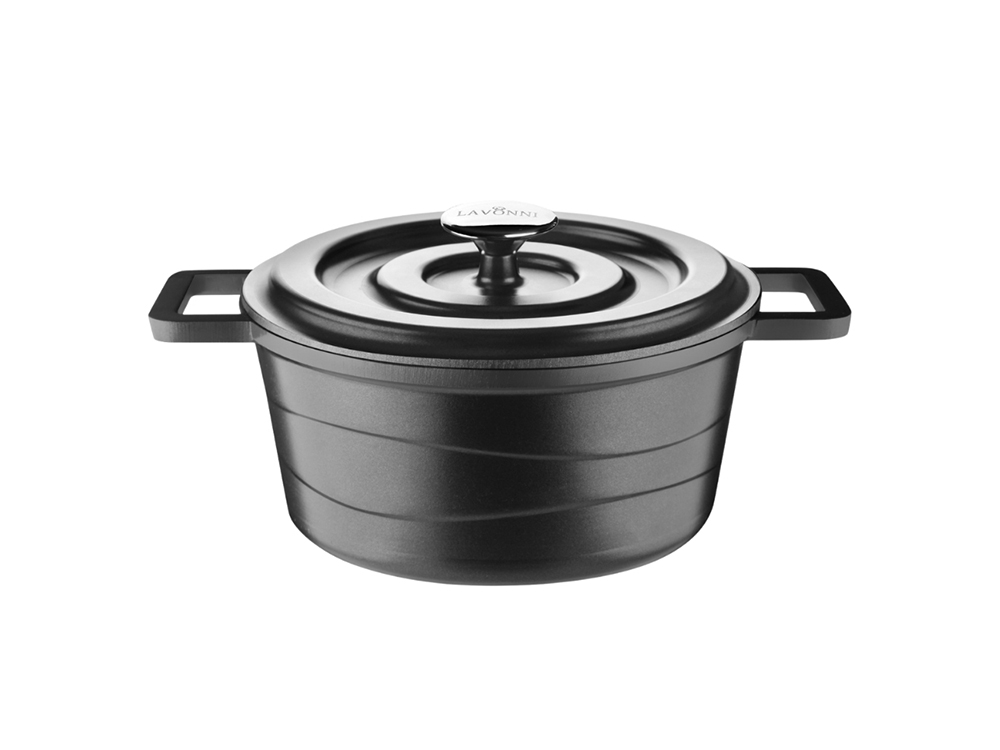 Elexus Serisi Döküm Kapaklı Derin Tencere - Siyah 20 cm