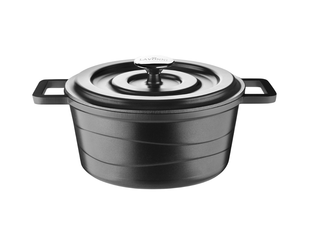 Elexus Serisi Döküm Kapaklı Derin Tencere - Siyah 24 cm