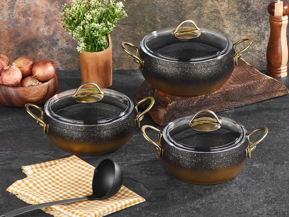 Güveç Serisi 6 Prç Güveç Tencere Seti Gold Sapli - Gold
