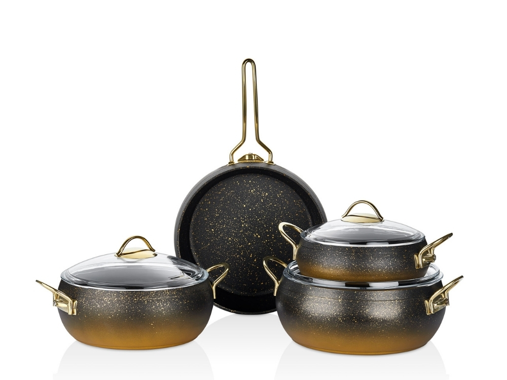 Güveç Serisi 7 Prç Güveç Tencere Seti Gold Sapli - Gold