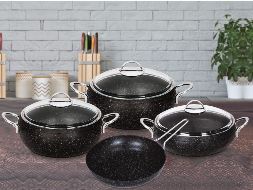 Güveç Serisi 7 Prç Güveç Tencere Seti Metal Sapli - Siyah