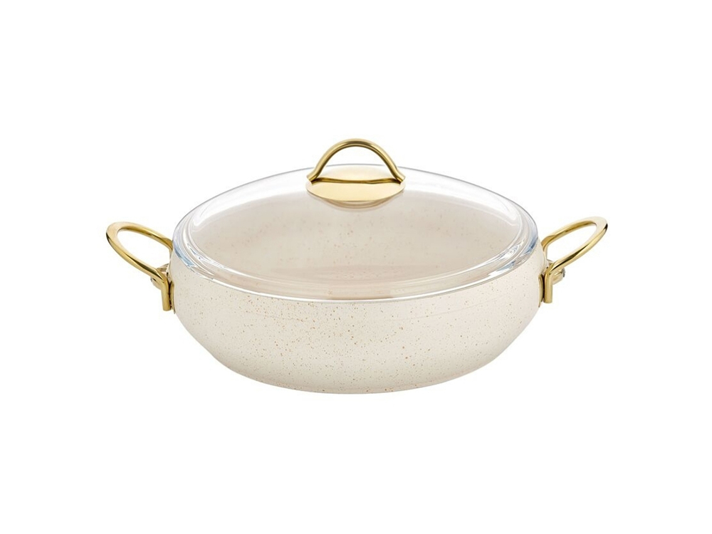 Güveç Serisi Güveç Basik Tencere Gold Sapli - Krem 26 cm