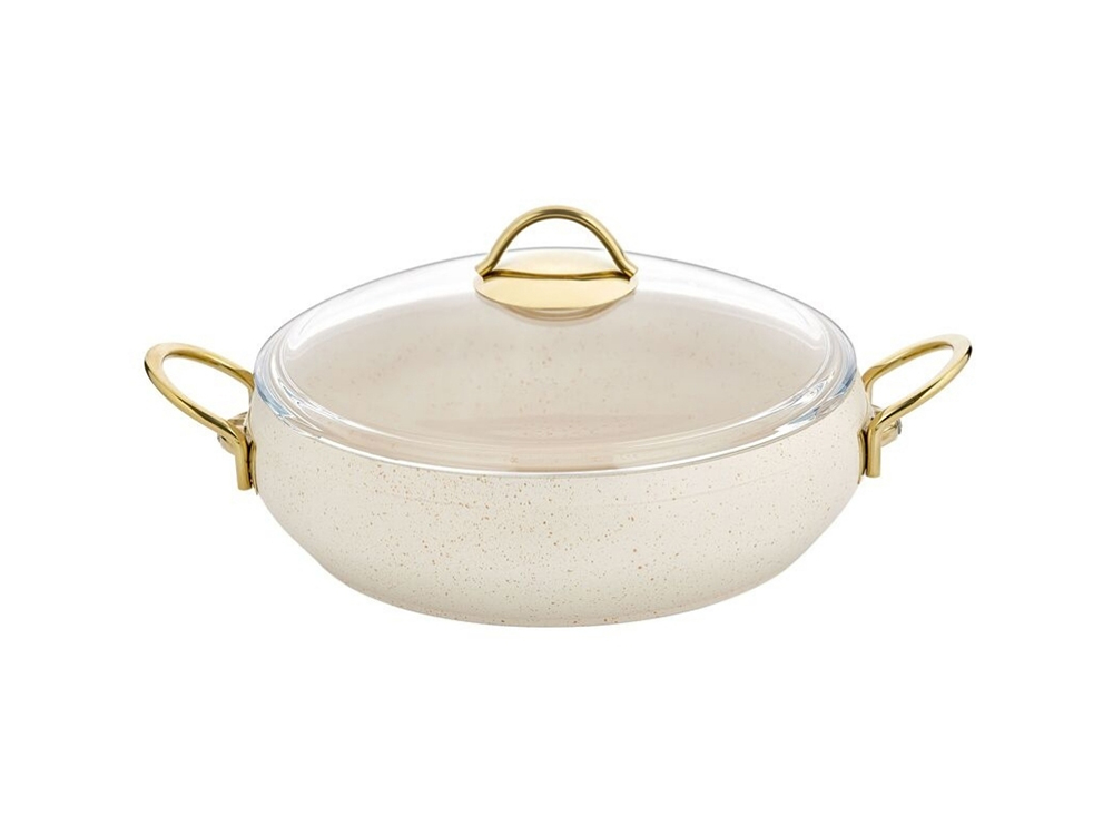 Güveç Serisi Güveç Basik Tencere Gold Sapli - Krem 28 cm