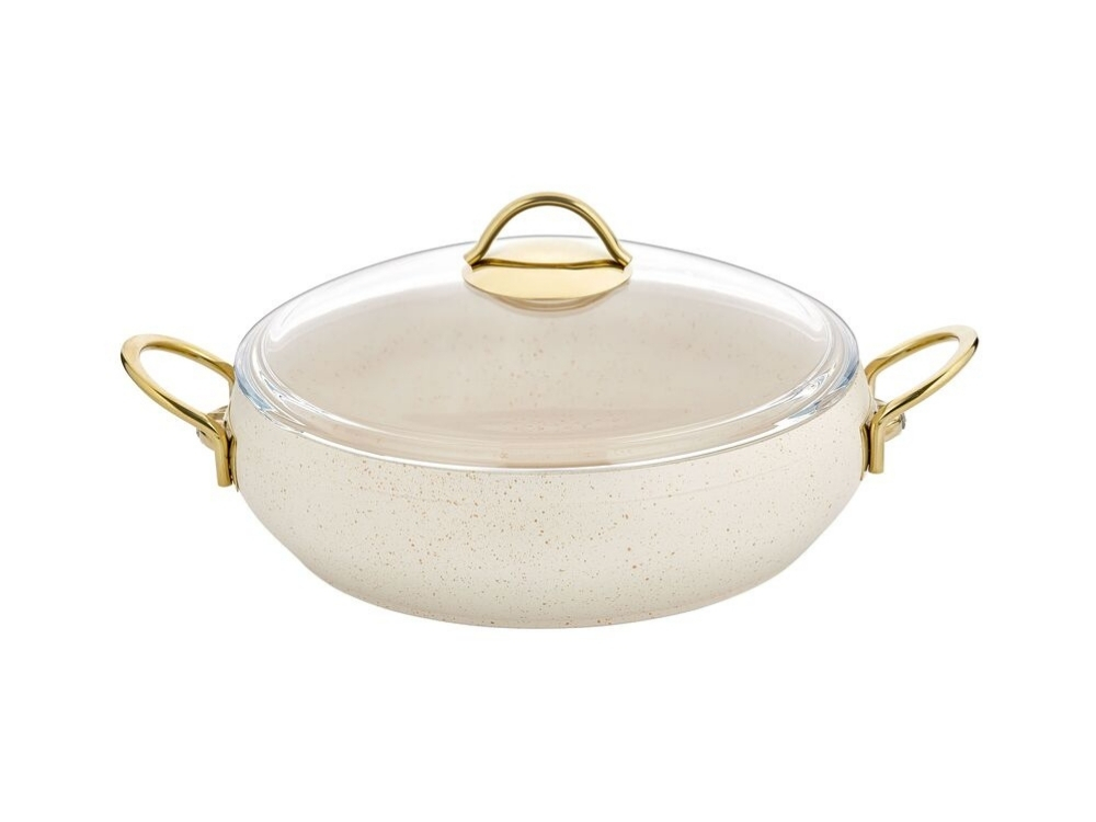 Güveç Serisi Güveç Basik Tencere Gold Sapli - Krem 30 cm
