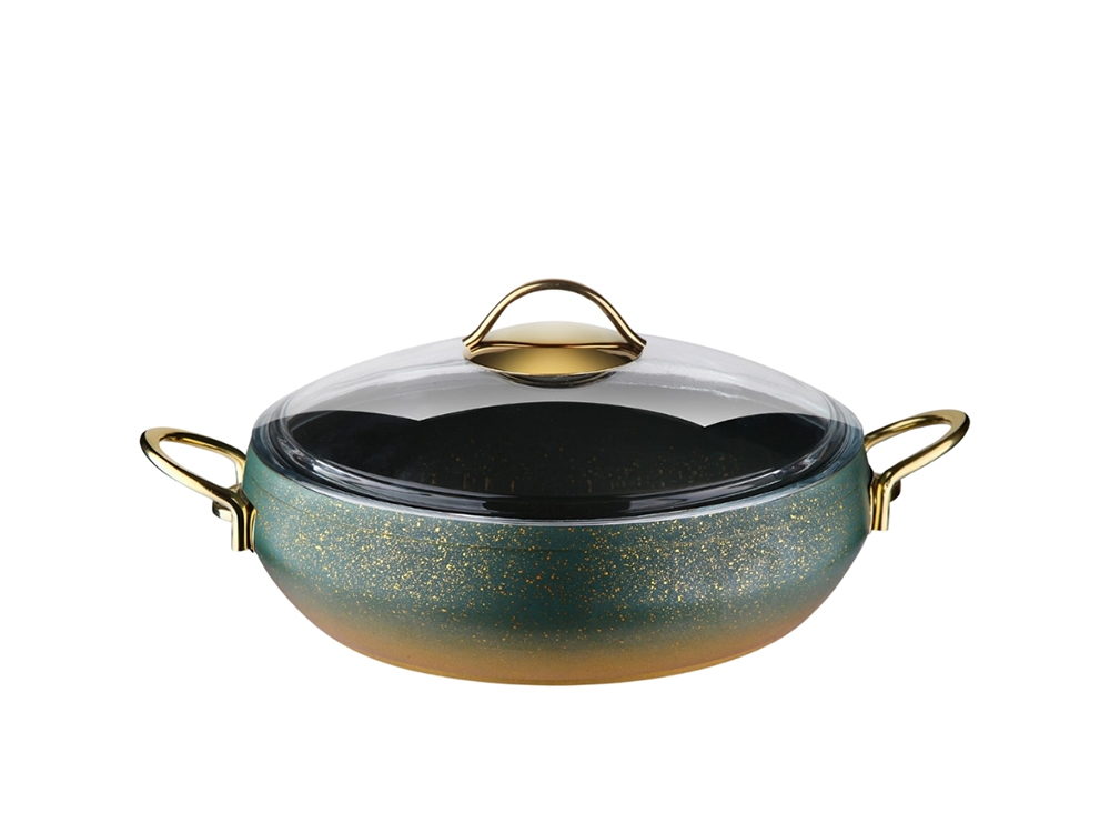 Güveç Serisi Güveç Basik Tencere Gold Sapli - Yeşil 24 cm