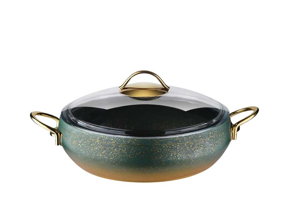 Güveç Serisi Güveç Basik Tencere Gold Sapli - Yeşil 26 cm