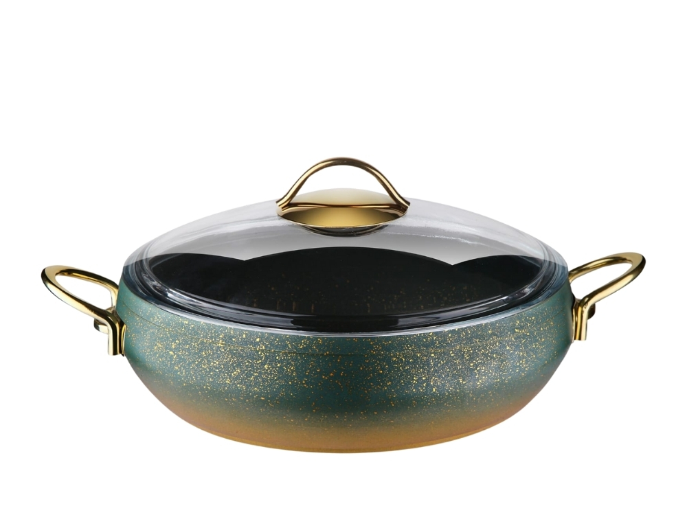 Güveç Serisi Güveç Basik Tencere Gold Sapli - Yeşil 30 cm