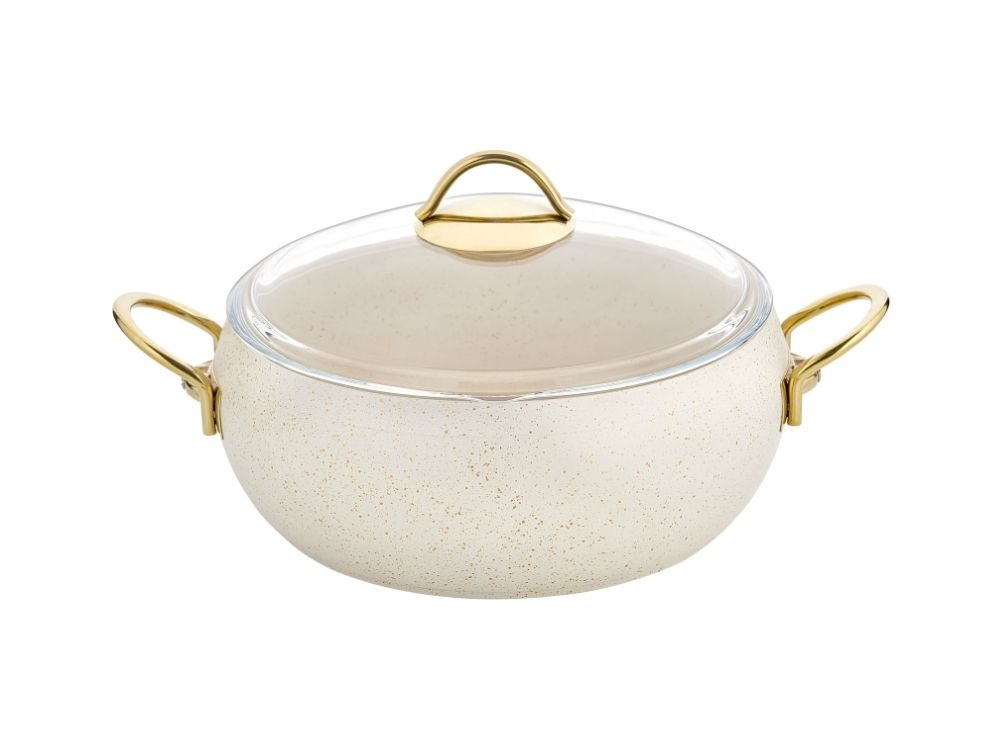 Güveç Serisi Güveç Derin Tencere Gold Sapli - Krem 26 cm