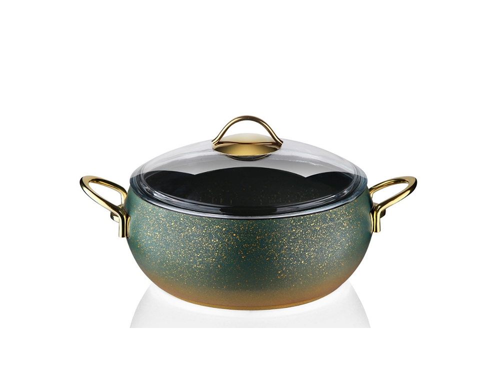 Güveç Serisi Güveç Derin Tencere Gold Sapli - Yeşil 20 cm