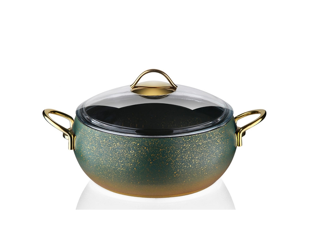 Güveç Serisi Güveç Derin Tencere Gold Sapli - Yeşil 22 cm