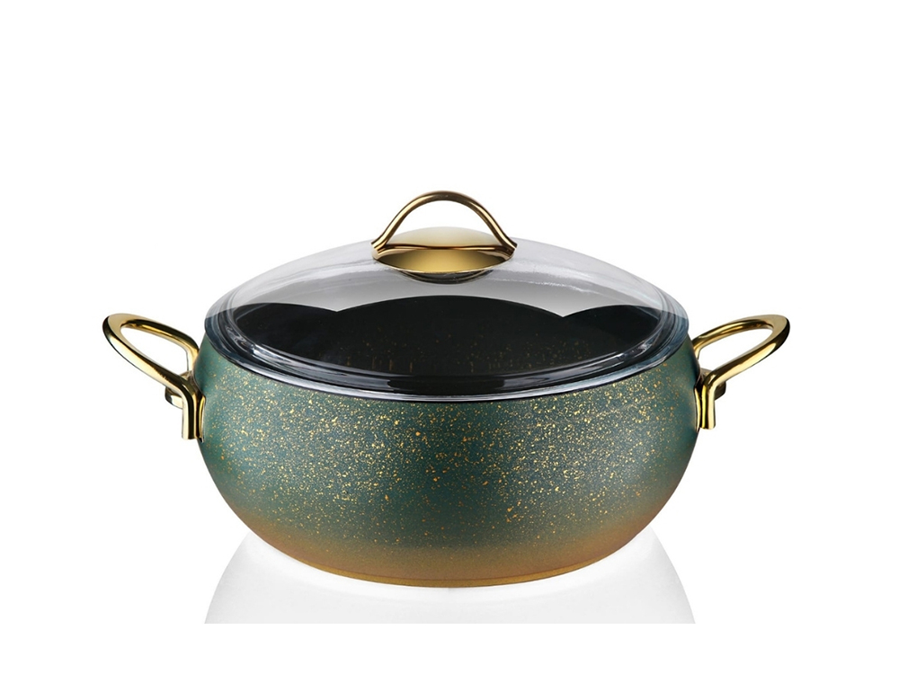 Güveç Serisi Güveç Derin Tencere Gold Sapli - Yeşil 24 cm