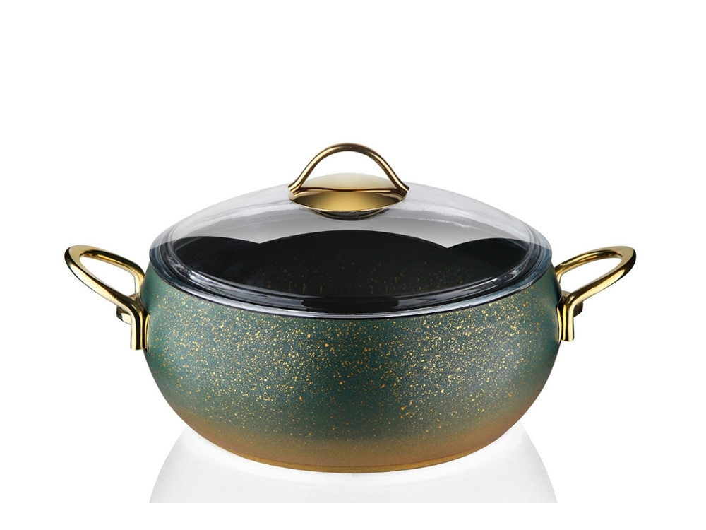 Güveç Serisi Güveç Derin Tencere Gold Sapli - Yeşil 26 cm
