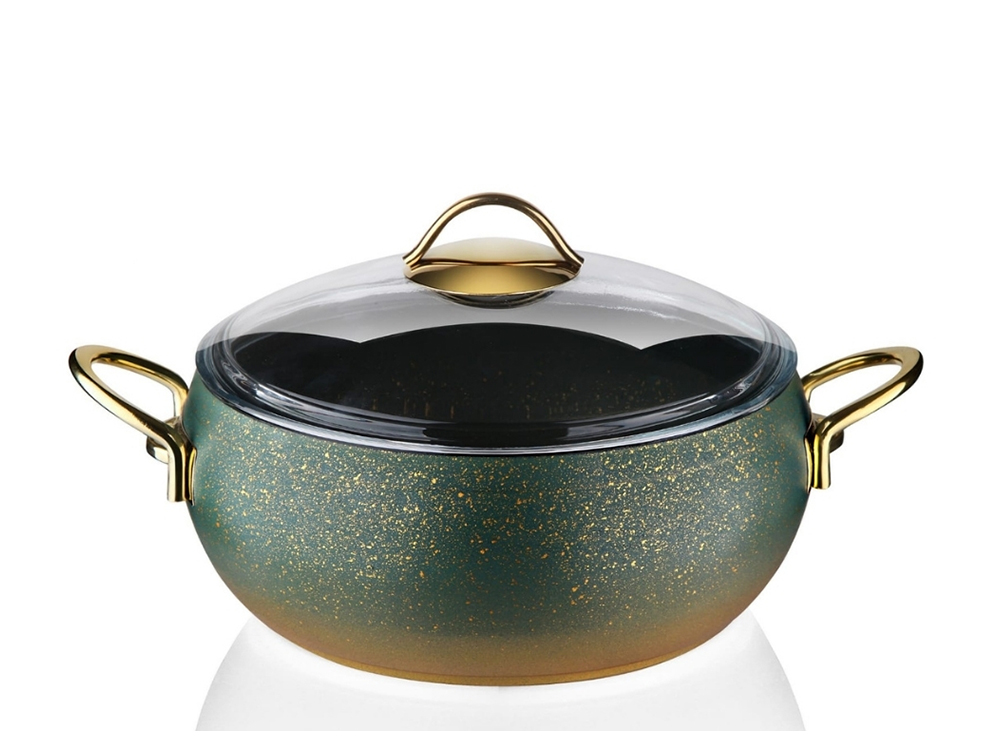 Güveç Serisi Güveç Derin Tencere Gold Sapli - Yeşil 28 cm