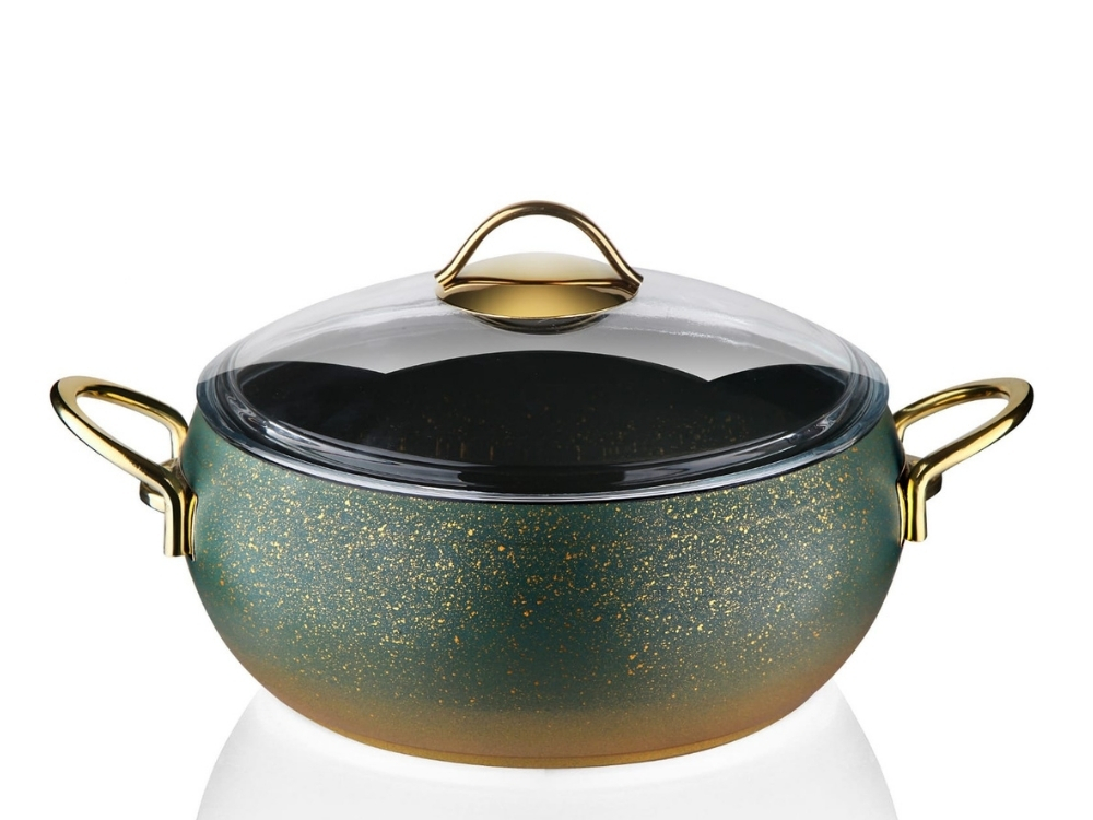 Güveç Serisi Güveç Derin Tencere Gold Sapli - Yeşil 30 cm