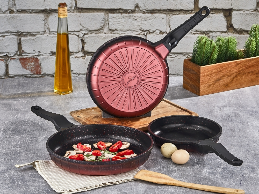 Tavalar Serisi 3 Prç Döküm Tava Set - Kızıl