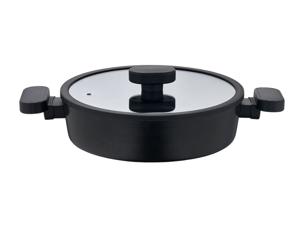 Valeria Ezme Serisi Basik Tencere - Siyah 22 cm